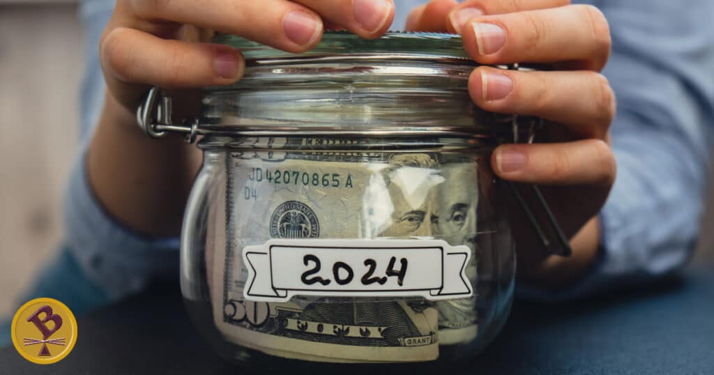 Woman Holding Jar of Cash She saved at the end of the year